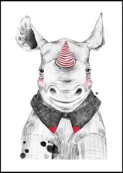 Cute Baby Rhino With Party Hat Painting