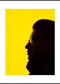 Cool man with a yellow background, with white margin. Poster 40×50 cm